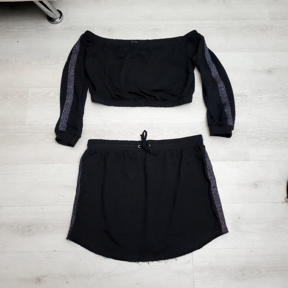Forever 21+ Crop Black and Glitter Skirt Set
